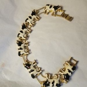 Vintage Goldtone & Enamel Cow Slider Bracelet
